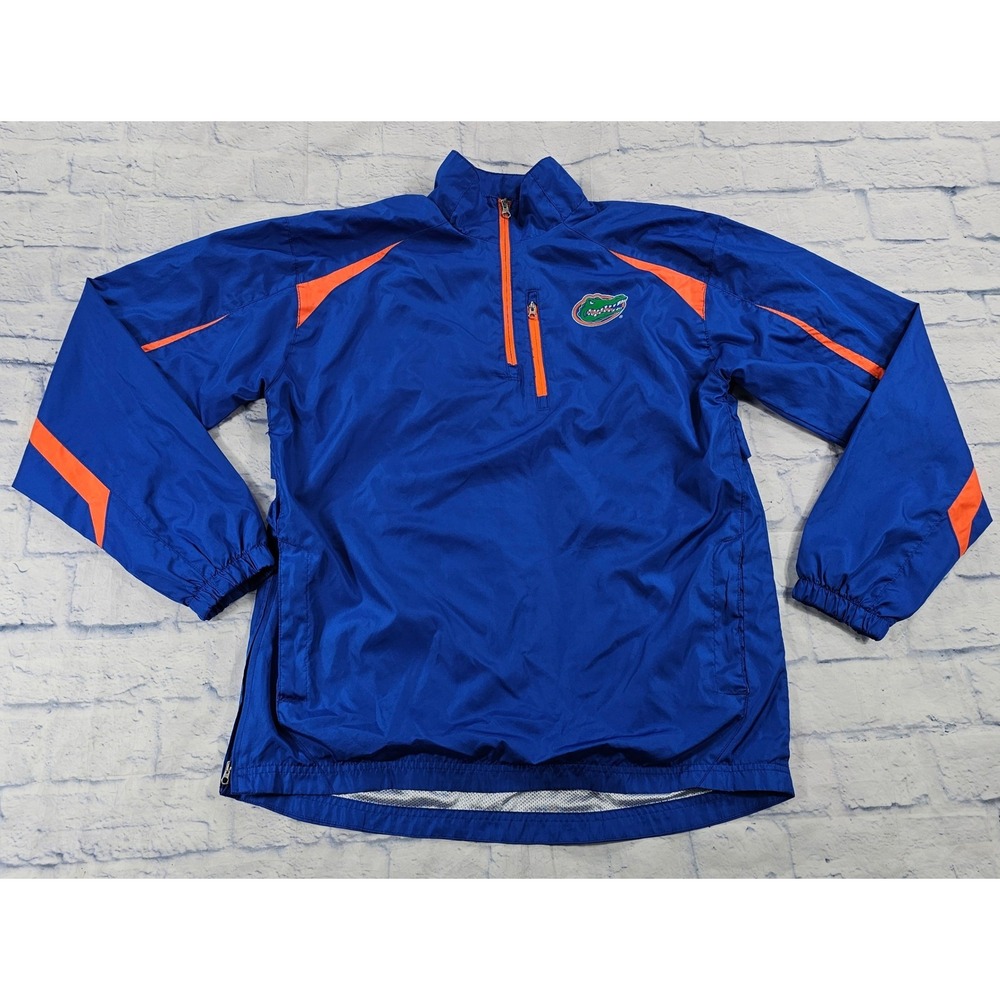 Florida Gators Genuine Stuff Windbreaker MENS MEDIUM Blue Orange Quarter Zip UF